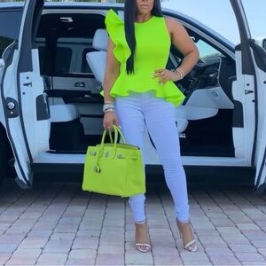 Vibrant Neon Green Peplum Top. Color is just as vibrant as seen in photos.🔥🥰